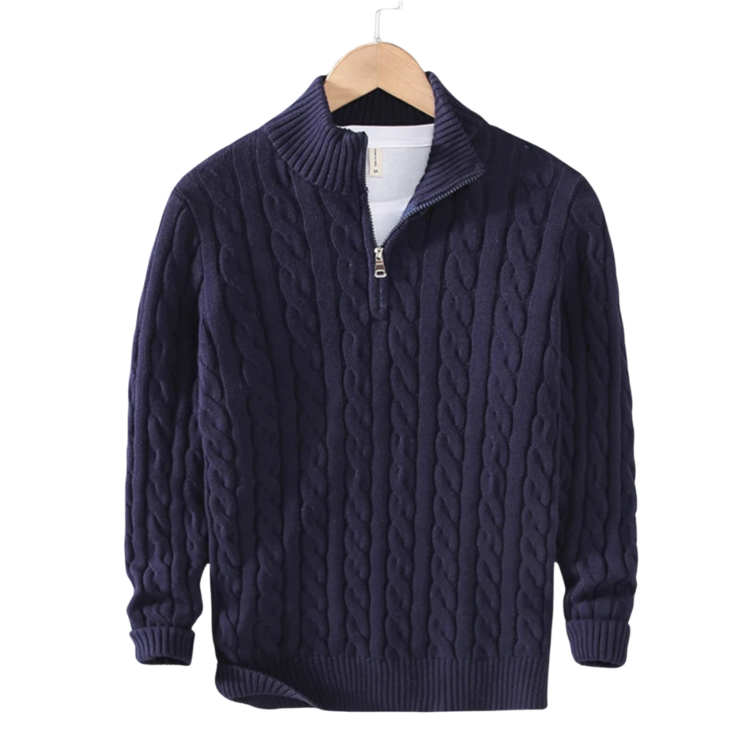 Claudio Cable Knit Quarter-Zip | EMPRESS BLANC™